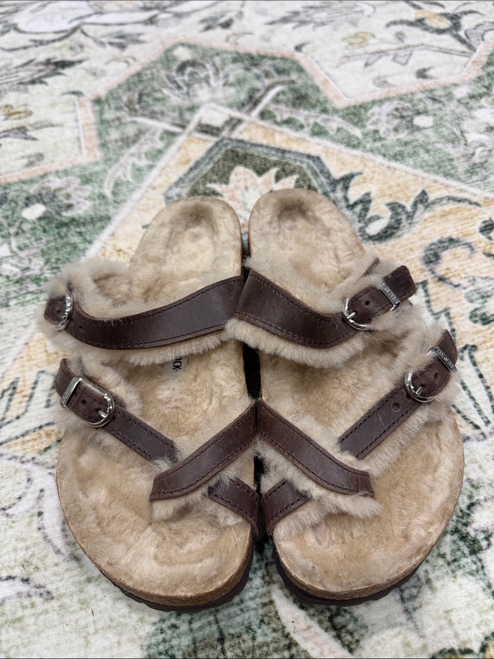 Birkenstock Brown Faux-Fur Buckle Strap Sandals